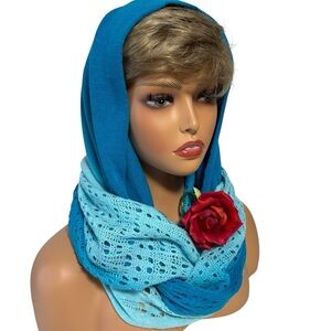 O’bre’ knit infinity circle scarf teal partially open knit 15X68 fairycore EUC